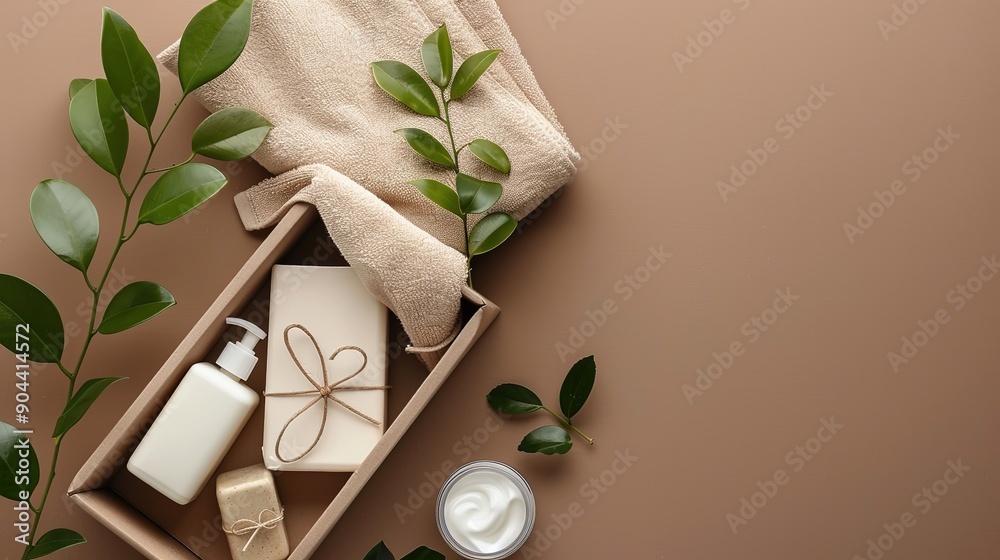 Wrapping_cosmetics_and_soap_in_a_carton_box_on_brown_background Wrapping_cosmetics_and_soap_in_a_carton_box_on_brown_background