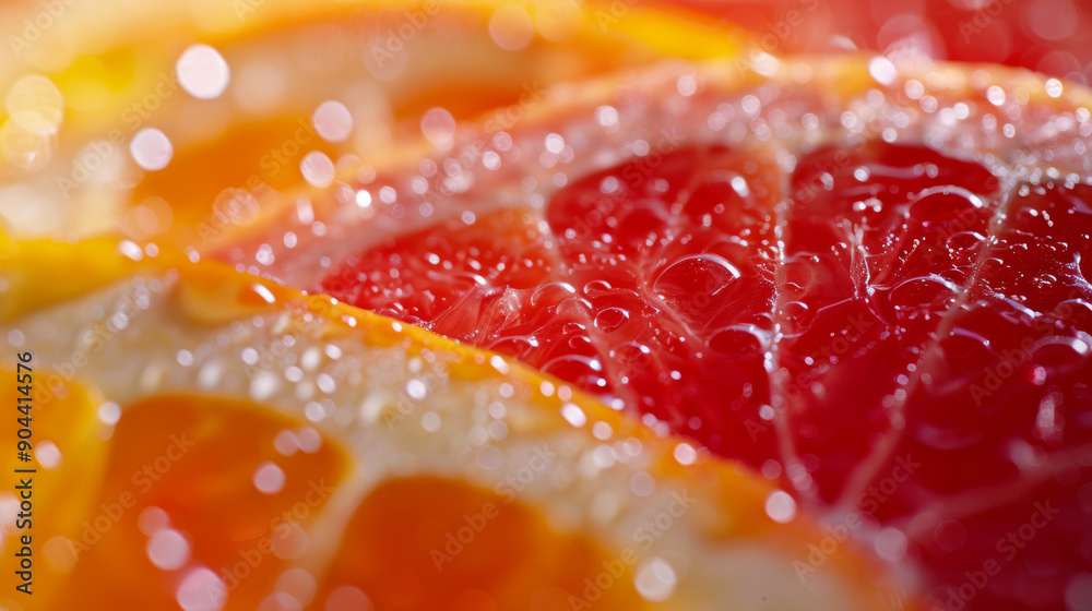 Close-Up Of Freshly Cut Citrus Fruit Segments Dripping With Water At Sunset