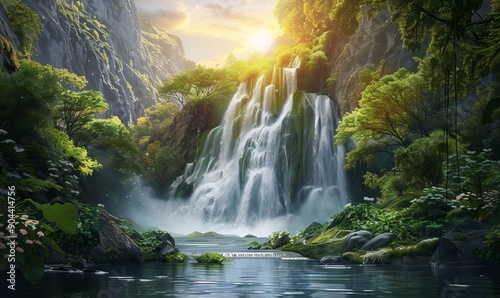 Majestic waterfall in a canyon