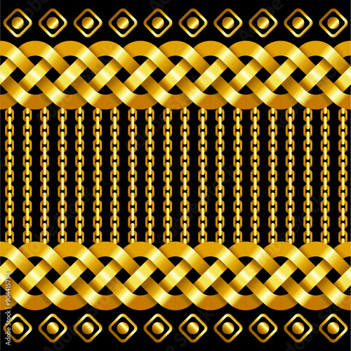 Seamless ornament pattern of Braid and Chain on Gold Color Scheme. can be use for making cloth pattern and other graphic pattern.