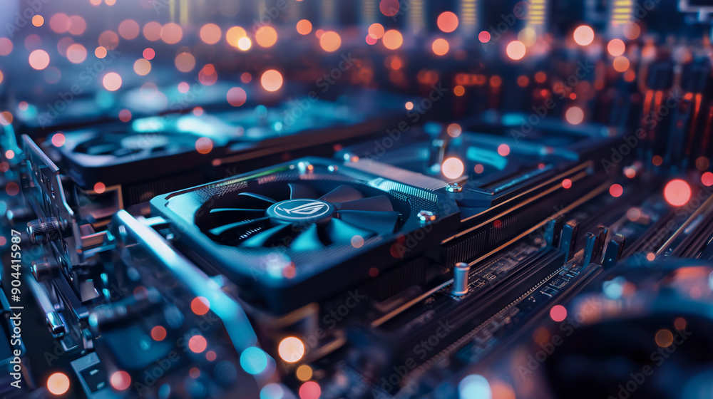 Fototapeta premium A high-resolution image of a modern graphics card with advanced cooling technology