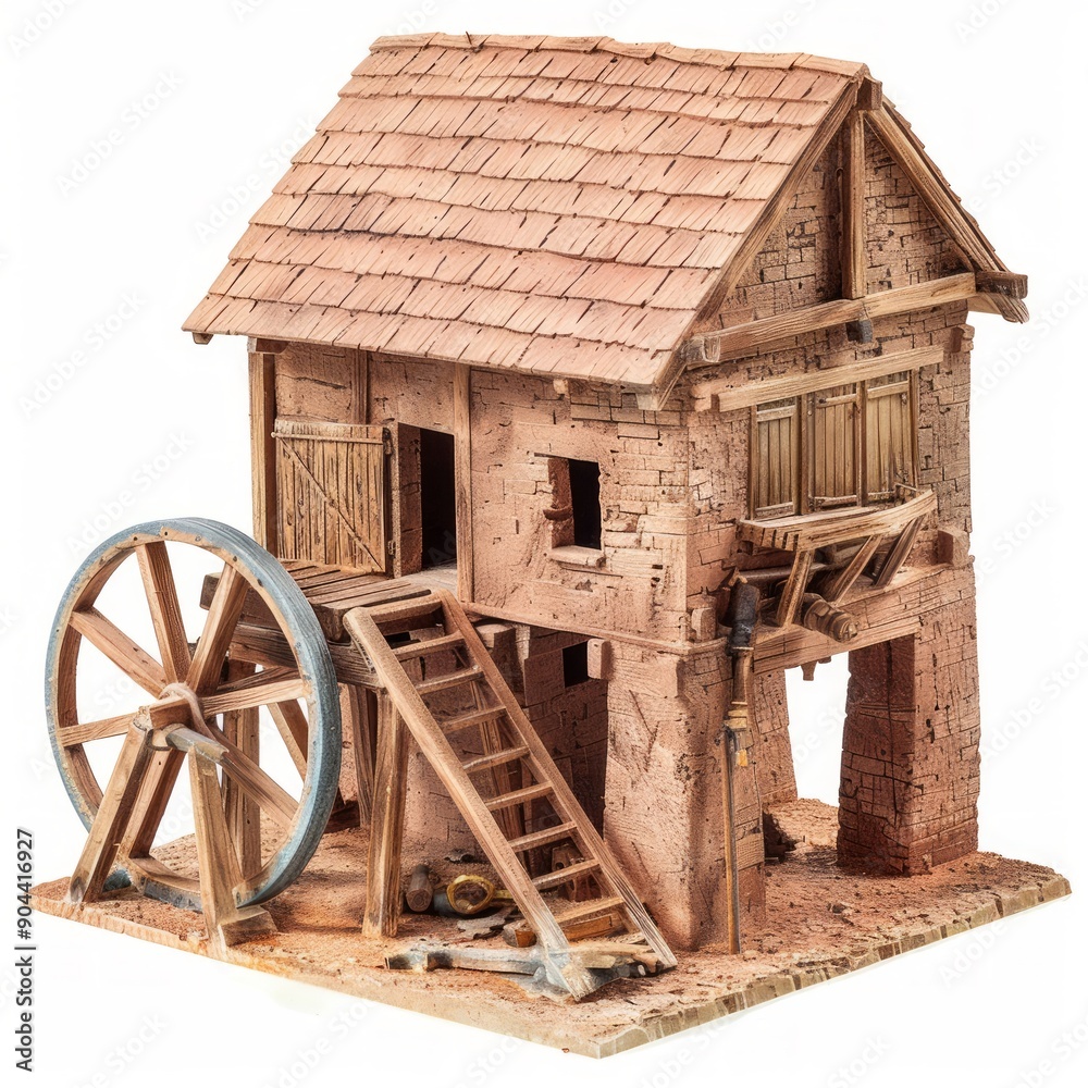 Obraz premium Medium shot of old Mill, isolated on a white background, bright tonality