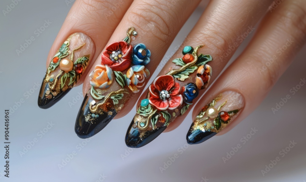 Unique manicures with 3D embellishments Unique manicures with 3D embellishments