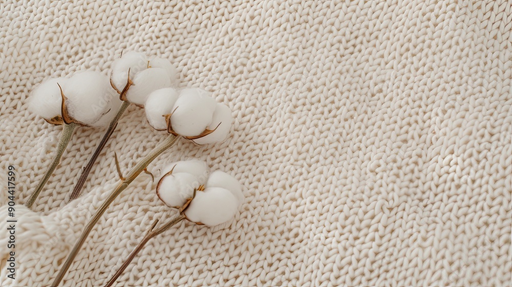 Soft cotton bolls lay gracefully on a white fabric, illuminated by natural light, showcasing their fluffy texture and delicate beauty Soft cotton bolls lay gracefully on a white fabric, illuminated by natural light, showcasing their fluffy texture and delicate beauty
