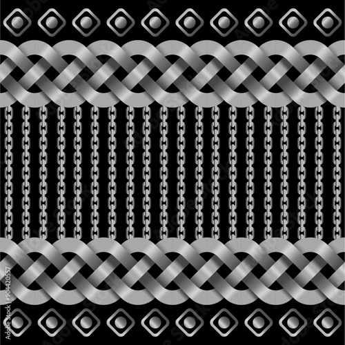 Seamless ornament pattern of Braid and Chain on Silver Color Scheme. can be use for making cloth pattern and other graphic pattern.