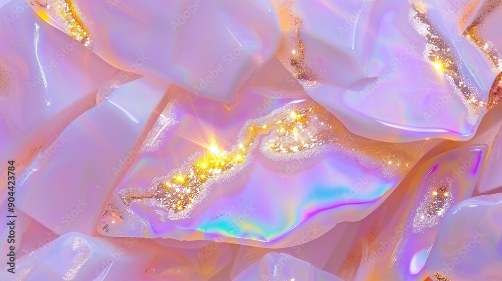 Iridescent marble with golden veins on white background Iridescent marble with golden veins on white background