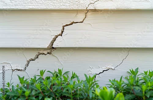 Home foundation crack repair residential property image outdoor close-up structural integrity