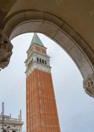 Bell Tower (Campanile di San Marco) in St. Mark Square, famous tourist attraction in Venice, Italy