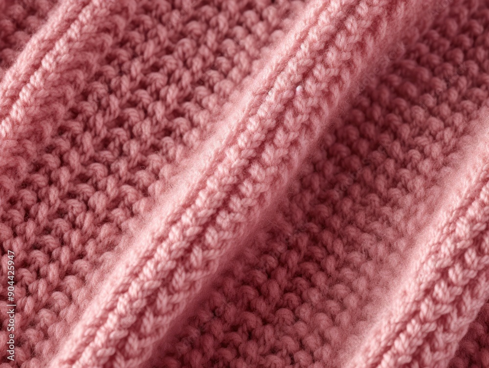Close up of red knit fabric with intricate stitching pattern. Close up of red knit fabric with intricate stitching pattern.