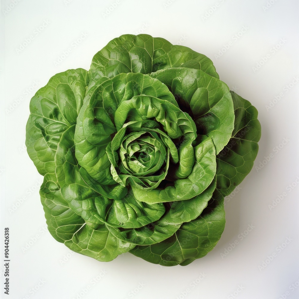 Obraz premium Medium shot of Fresh green lettuce, isolated on a white background, 