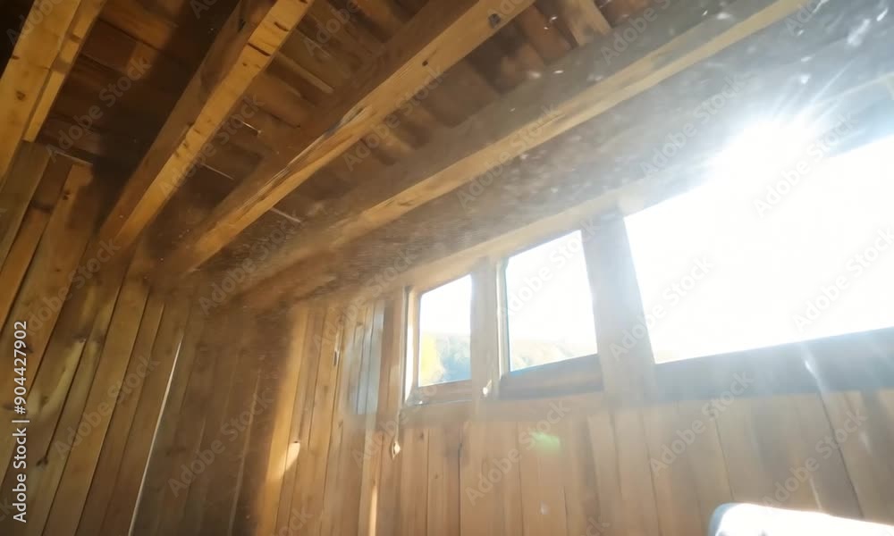 Sunlight Streaming Through Wooden Cabin Window Sunlight Streaming Through Wooden Cabin Window