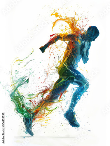 A vibrant abstract image of a runner with splashes of color symbolizing speed, motion, determination, creativity, and freedom. © Mickey