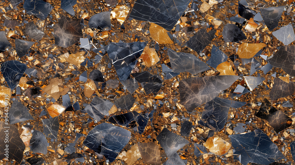 Fototapeta premium Elegant brown, black and gold marble texture with geometric patterns