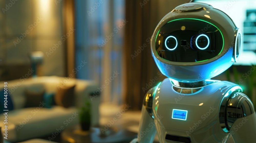 Fototapeta premium A sophisticated robotic assistant managing a smart home system, optimizing energy use.