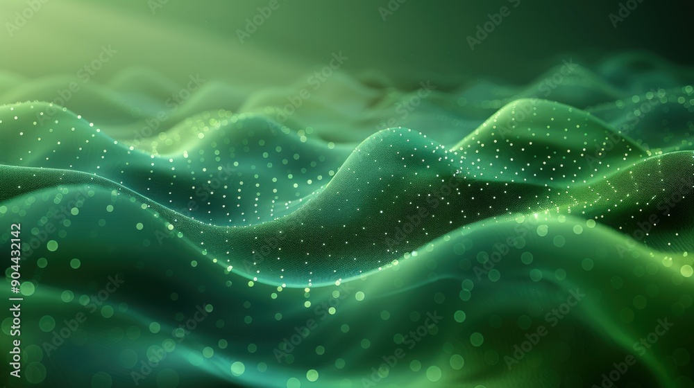 Obraz premium Abstract green background with dots and waves. Green gradient with halftone pattern.