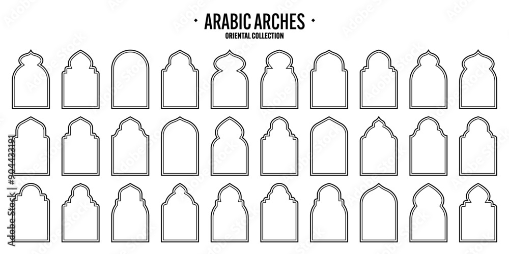 Islamic frames, oriental style objects. Arabic shapes, windows and arches. Traditional ornamental banner, frame. Muslim holidays, Ramadan Kareem. Modern eastern architecture. Vector illustration Islamic frames, oriental style objects. Arabic shapes, windows and arches. Traditional ornamental banner, frame. Muslim holidays, Ramadan Kareem. Modern eastern architecture. Vector illustration