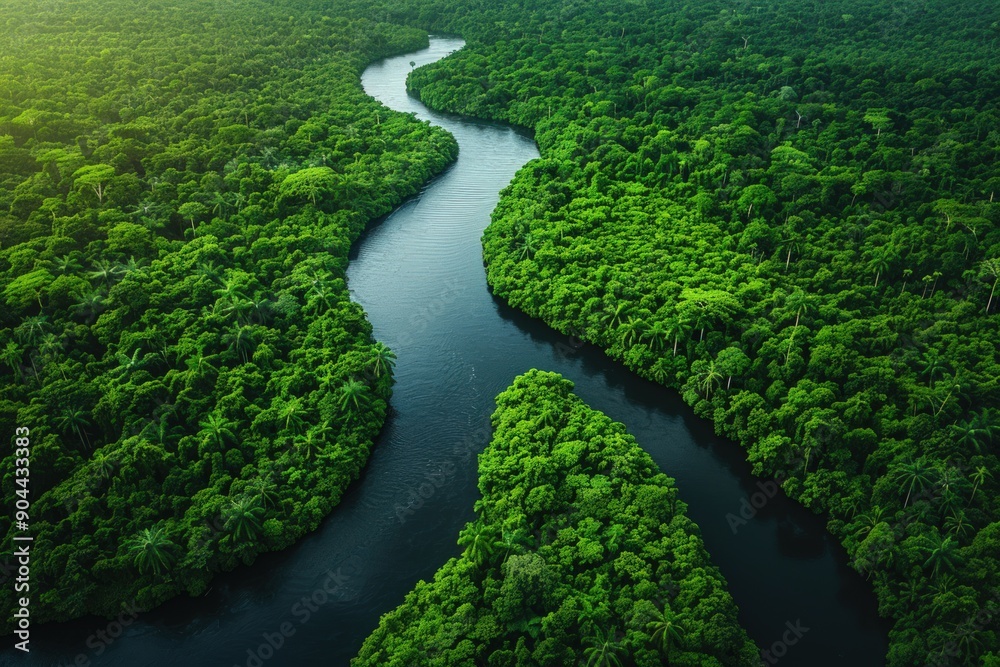 Aerial view of the Amazon rainforest with its black water rivers. Aerial view of the Amazon rainforest with its black water rivers.