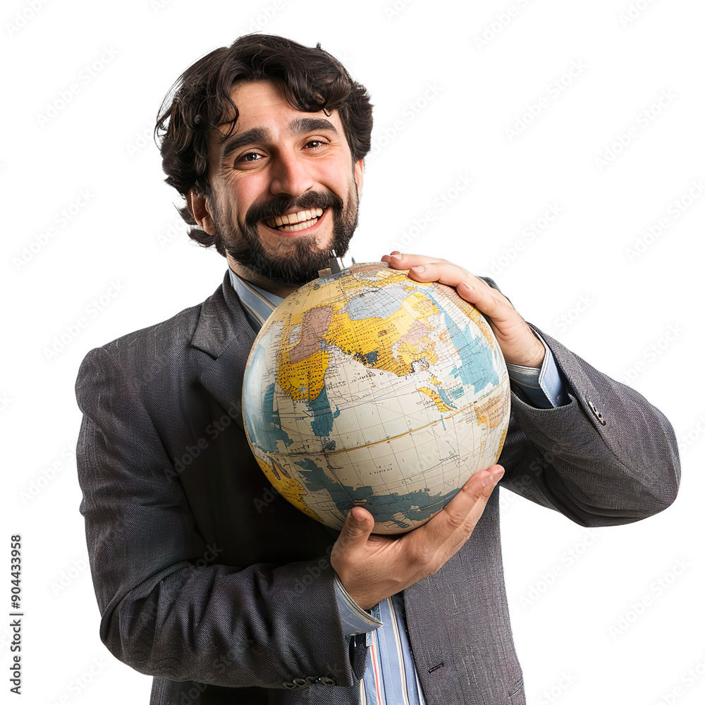 Professor Holding world map Globe - A teacher holding a globe, suggesting geography or world studies, with an enthusiastic expression, on a white background. Professor Holding world map Globe - A teacher holding a globe, suggesting geography or world studies, with an enthusiastic expression, on a white background.