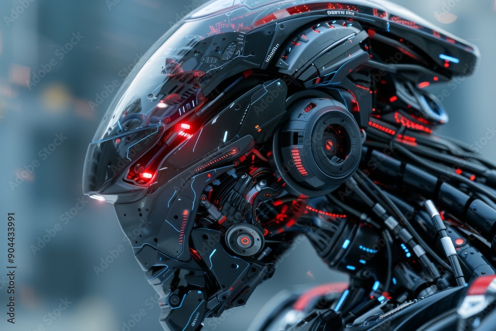 Cybernetic Brain Model with Illuminated Features Indicating the Fusion of Technology and Mind. Cybernetic Brain Model with Illuminated Features Indicating the Fusion of Technology and Mind.