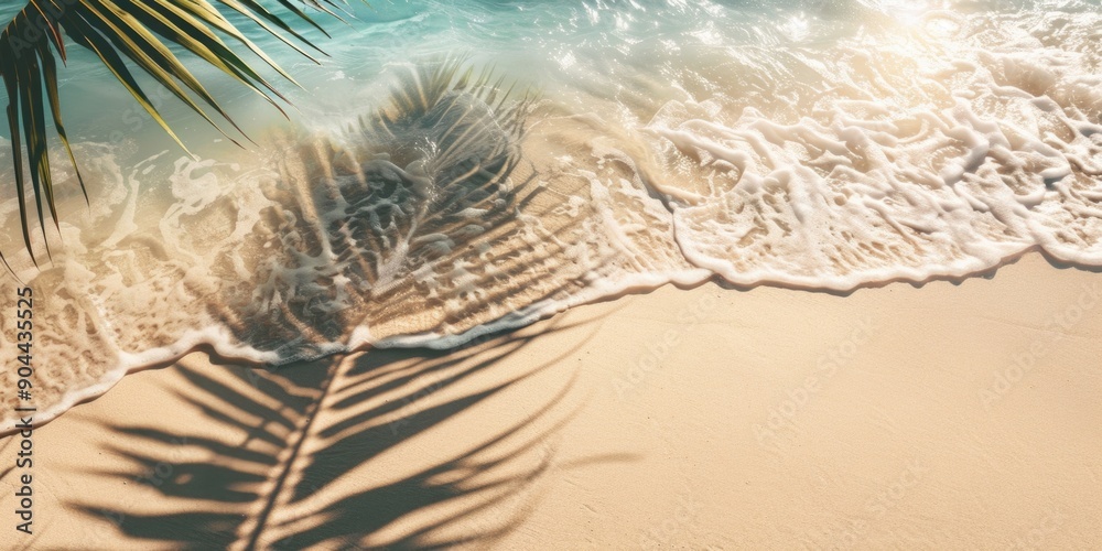 A shadow of a palm tree on a sunny beach, great for travel or outdoor related designs A shadow of a palm tree on a sunny beach, great for travel or outdoor related designs