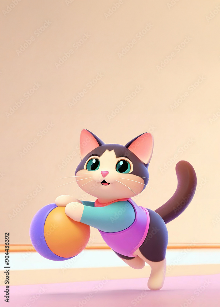 Fototapeta premium Cute Animated Cat in Gymnastics Outfit