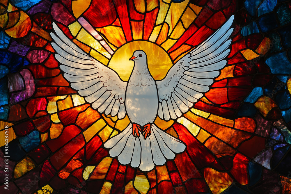 Naklejka premium Stained Glass Dove with Radiant Colors