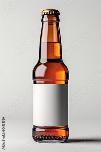 Isolated amber beer bottle with blank label and condensation, ideal for product mockup, branding, and commercial use, Generative Ai photo