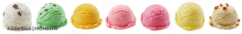 Colorful scoop of ice cream in various flavors, isolated on a white or transparent background photo