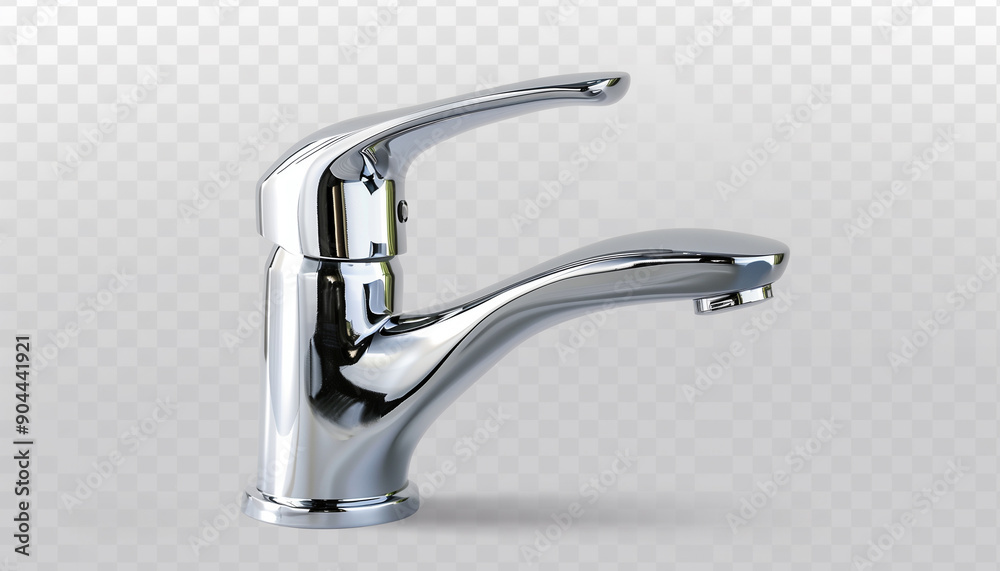 Modern chrome faucet on a clear background symbolizes elegance and cleanliness, perfect for concepts of water conservation and wellness Modern chrome faucet on a clear background symbolizes elegance and cleanliness, perfect for concepts of water conservation and wellness