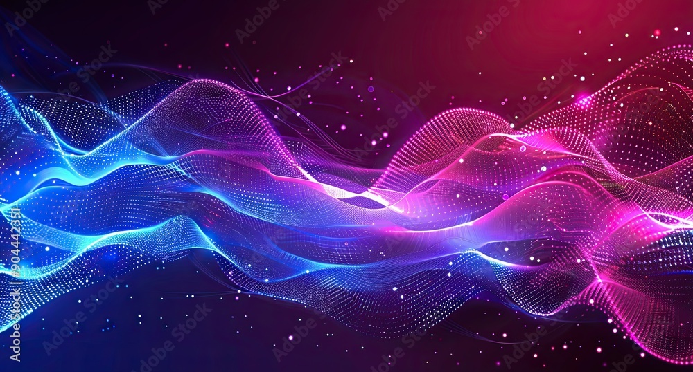 wave of sound or music in pink and blue colors on a dark background with glowing dots, a soundwave banner design for web site design elements Generative AI wave of sound or music in pink and blue colors on a dark background with glowing dots, a soundwave banner design for web site design elements Generative AI