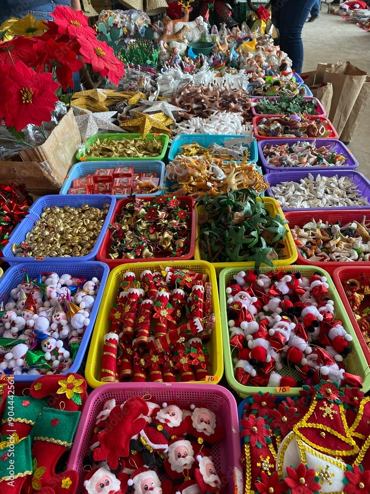 Fototapeta premium Christmas ornaments at a craft fair in San Miguel de Allende, Mexico