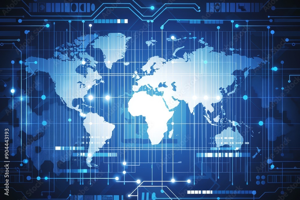 Digital world map in blue representing global connectivity and advanced technology in a futuristic design, Generative Ai Digital world map in blue representing global connectivity and advanced technology in a futuristic design, Generative Ai