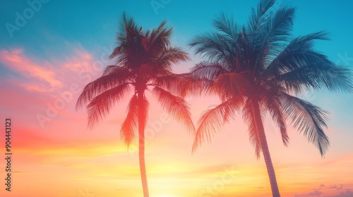 palm trees at sunset 