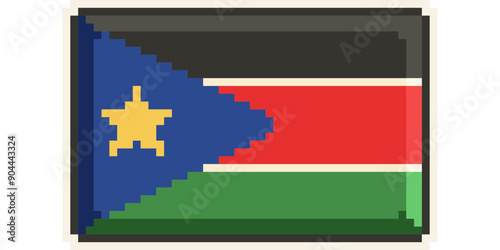 South Sudan, african flag pixel art, retro 8 bit game style