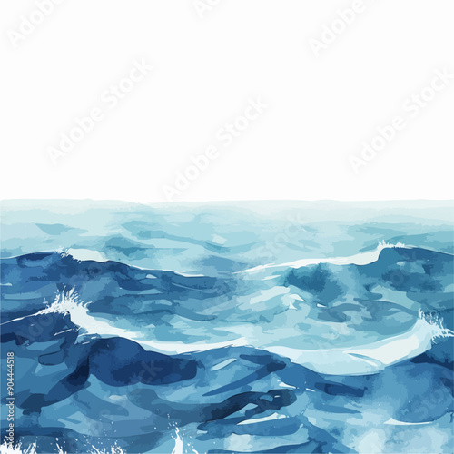 Watercolor sea waves blue background. abstract watercolor texture. Vector illustration, vector blue sea and sky