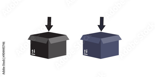 Box line icons. Empty open shipping box or unboxing line art. Carton boxes icon set. Stock vector