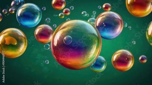 Wallpaper Mural Colorful soap bubbles floating gracefully against a vibrant green background. Torontodigital.ca