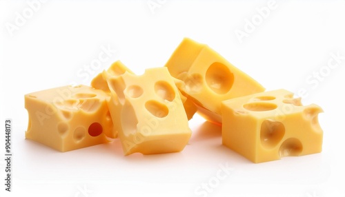 pieces of tasty yellow cheese isolated on white background