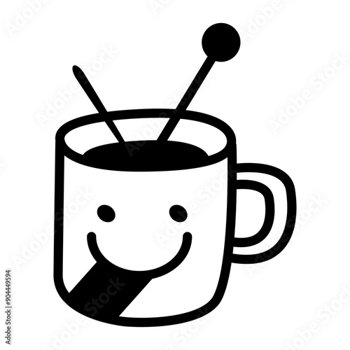 Juice cup with a smiley, doodle icon 