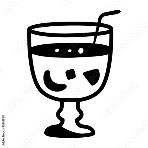 Cocktail glass icon in doodle style 