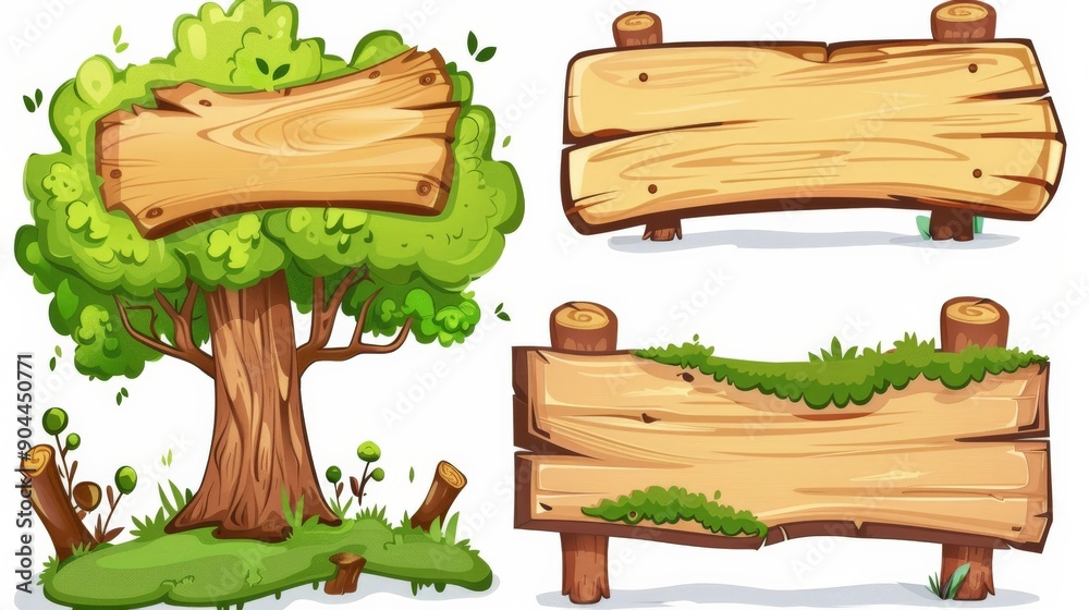 A lively illustration of a tree adorned with wooden signs and lush greenery, showcasing vibrant leaves, plants, and a playful, nature-centered design ideal for various uses. A lively illustration of a tree adorned with wooden signs and lush greenery, showcasing vibrant leaves, plants, and a playful, nature-centered design ideal for various uses.