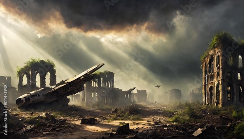 Escena apocaliptica paisaje desierto futuro desolacion