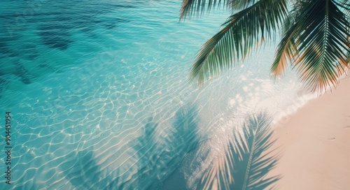 Tranquil Shoreline With Palm Trees and Crystal Clear Waters at Sunrise