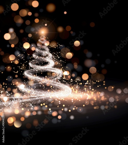 Sparkling Christmas Tree Surrounded By Glowing Lights In A Dark Setting