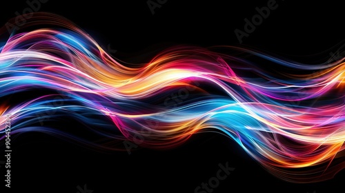  A multicolored wave of light on a black background