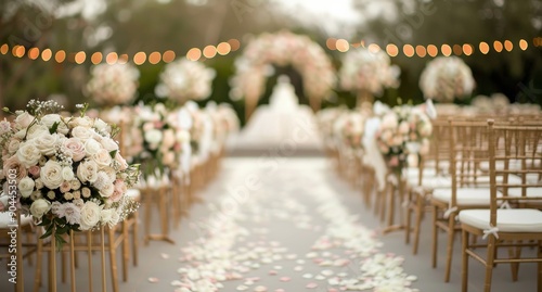 Elegant Beachfront Wedding Ceremony With Floral Decor and Cake Setup at Sunset