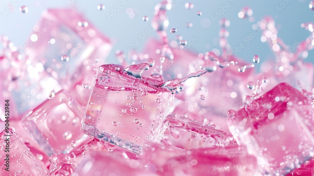 A photo of several ice cubes adorned with water drops, set against a backdrop of blue sky and scattered clouds A photo of several ice cubes adorned with water drops, set against a backdrop of blue sky and scattered clouds