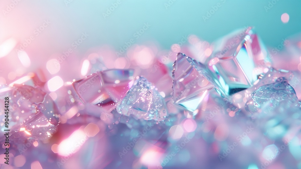 A close-up of diamonds against a blue-pink background, illuminated by soft light A close-up of diamonds against a blue-pink background, illuminated by soft light