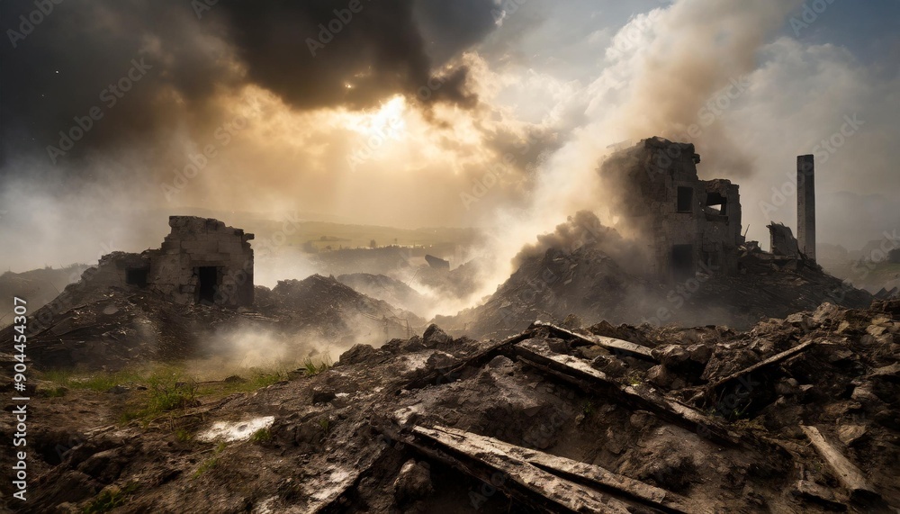 Fototapeta premium Escena apocaliptica futurista ruinas conflicto