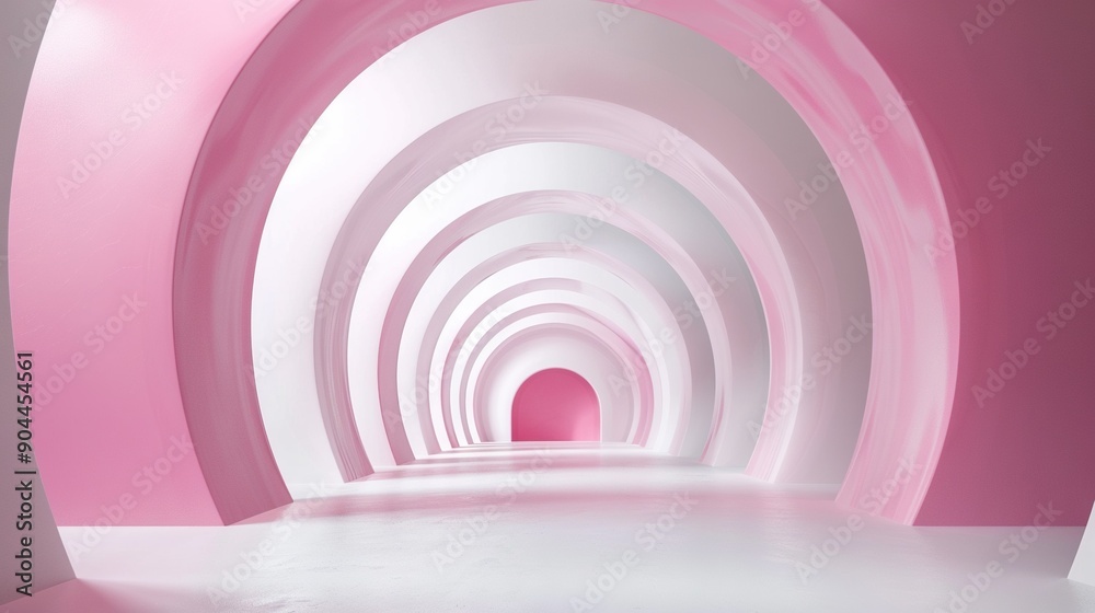 Fototapeta premium A white tunnel with a pink light at the end and a pink tunnel with a light at the end, respectively